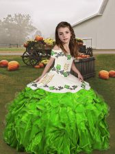 Superior Spaghetti Straps Neckline Embroidery and Ruffles Little Girls Pageant Gowns Sleeveless Lace Up