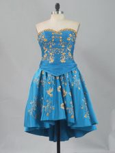  Sweetheart Sleeveless Lace Up Embroidery Prom Dresses in Blue