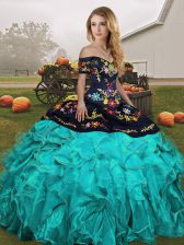  Organza Sleeveless Floor Length 15 Quinceanera Dress and Embroidery and Ruffles