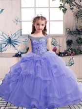  Lavender Sleeveless Tulle Lace Up Glitz Pageant Dress for Party and Wedding Party