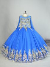 Affordable Tulle Long Sleeves Floor Length 15th Birthday Dress and Beading and Appliques