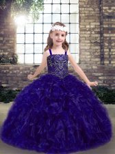  Purple Ball Gowns Straps Sleeveless Organza Floor Length Lace Up Beading and Ruffles Little Girls Pageant Dress Wholesale