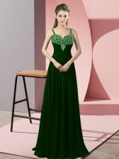 Beautiful Dark Green Chiffon Zipper Straps Sleeveless Floor Length Prom Evening Gown Beading
