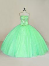 Popular Green 15 Quinceanera Dress Sweet 16 and Quinceanera with Beading and Sequins Strapless Sleeveless Lace Up