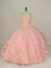  Sweetheart Sleeveless Tulle Quinceanera Gowns Hand Made Flower Lace Up