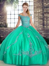 Most Popular Tulle Sleeveless Floor Length Sweet 16 Quinceanera Dress and Beading and Embroidery