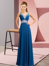 Perfect Sleeveless Floor Length Beading Lace Up Prom Dresses with Blue