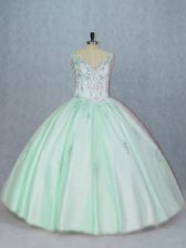 Pretty Tulle Sleeveless Floor Length Quinceanera Gowns and Beading and Appliques
