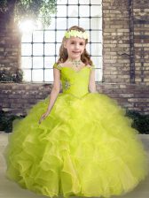 Excellent Organza Sleeveless Floor Length Pageant Gowns For Girls and Beading and Ruffles