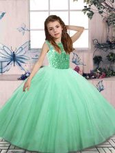  Apple Green Ball Gowns Tulle Scoop Sleeveless Beading Mini Length Lace Up High School Pageant Dress