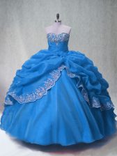Glittering Blue Sweetheart Lace Up Beading and Appliques and Pick Ups Quince Ball Gowns Sleeveless
