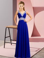  Floor Length Empire Sleeveless Blue Prom Dresses Lace Up