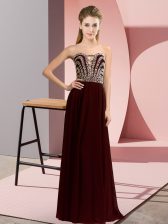 Exquisite Brown Sleeveless Floor Length Beading Lace Up Dress for Prom