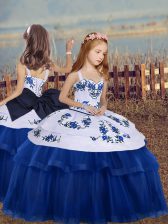  Floor Length Ball Gowns Sleeveless Blue Little Girl Pageant Gowns Lace Up