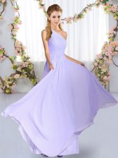  Lavender One Shoulder Neckline Ruching Quinceanera Dama Dress Sleeveless Lace Up