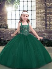 Lovely Green Lace Up Little Girl Pageant Dress Beading Sleeveless Floor Length