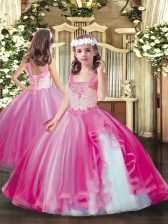  Hot Pink Sleeveless Beading Floor Length Kids Formal Wear