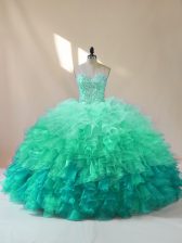  Floor Length Multi-color Quinceanera Gown Organza Sleeveless Beading and Ruffles