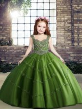  Tulle Straps Sleeveless Lace Up Beading Pageant Gowns in Green