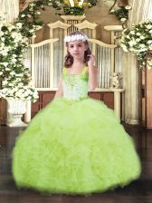  Floor Length Yellow Green Little Girl Pageant Dress Straps Sleeveless Lace Up