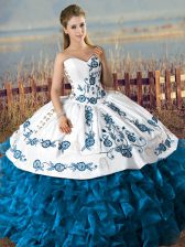  Sleeveless Lace Up Floor Length Embroidery and Ruffles Sweet 16 Dress
