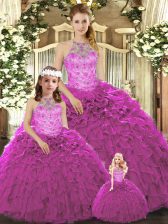 Inexpensive Sleeveless Beading and Ruffles Lace Up Quinceanera Gowns