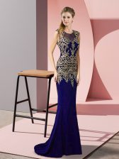 Zipper Dress for Prom Purple for Prom and Party with Appliques Sweep Train
