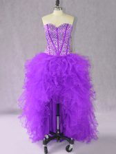 Cheap High Low A-line Sleeveless Purple Prom Dresses Lace Up