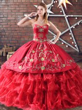 Delicate Embroidery and Ruffled Layers Quince Ball Gowns Red