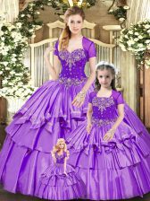 Luxurious Floor Length Lavender Sweet 16 Quinceanera Dress Sweetheart Sleeveless Lace Up