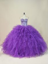 Unique Purple Sweetheart Lace Up Beading and Ruffles Sweet 16 Dresses Sleeveless
