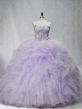 Lace Up Ball Gown Prom Dress Lavender for Sweet 16 and Quinceanera with Ruffles Brush Train