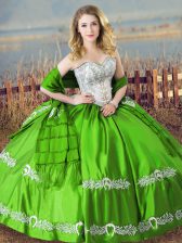  Satin Sweetheart Sleeveless Lace Up Beading and Embroidery Sweet 16 Quinceanera Dress in Green