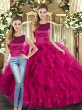 Floor Length Two Pieces Sleeveless Fuchsia Sweet 16 Quinceanera Dress Lace Up
