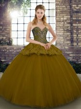 Enchanting Brown Sleeveless Beading and Appliques Floor Length Quinceanera Dresses