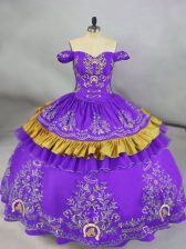 Hot Selling Purple Sweet 16 Dresses Sweet 16 and Quinceanera with Embroidery Off The Shoulder Sleeveless Lace Up