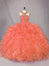  Organza Sleeveless Floor Length 15th Birthday Dress and Beading and Ruffles
