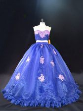 Fancy Ball Gowns Sleeveless Blue Vestidos de Quinceanera Brush Train Zipper