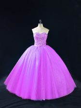  Purple Sleeveless Beading Floor Length 15 Quinceanera Dress