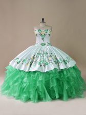 Fashionable Lace Up Quinceanera Dresses Green for Sweet 16 and Quinceanera with Embroidery Brush Train
