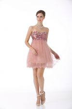 High End Beading Prom Evening Gown Pink Zipper Sleeveless Mini Length