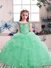 Lovely Floor Length Ball Gowns Sleeveless Apple Green Pageant Dress for Womens Lace Up