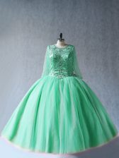 Beautiful Apple Green Long Sleeves Beading Floor Length 15th Birthday Dress