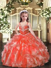 Top Selling Organza Sleeveless Floor Length Little Girl Pageant Gowns and Beading and Ruffles