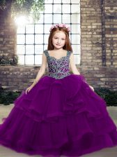  Purple Straps Lace Up Beading Kids Formal Wear Sleeveless