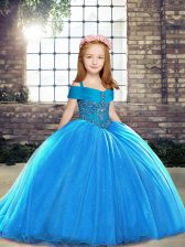 Dramatic Sleeveless Brush Train Beading Lace Up Little Girl Pageant Gowns