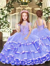 Exquisite Straps Sleeveless Lace Up Little Girl Pageant Dress Lavender Tulle