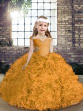  Gold Little Girls Pageant Dress Wholesale Party and Wedding Party with Beading Straps Sleeveless Lace Up