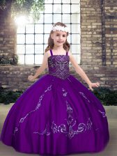  Purple Ball Gowns Beading Pageant Dress for Teens Lace Up Tulle Sleeveless Floor Length