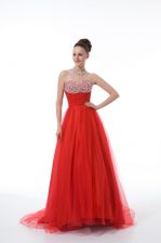 Chic Red Sweetheart Zipper Beading Prom Dress Sleeveless